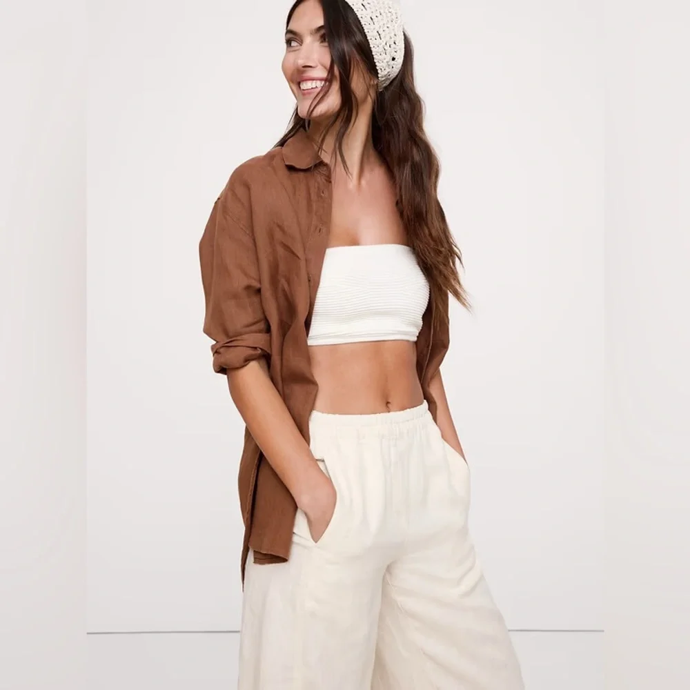 NWT! Banana Republic Cream Mid-Rise Relaxed Painter Pull-On Pant in Linen 🩷